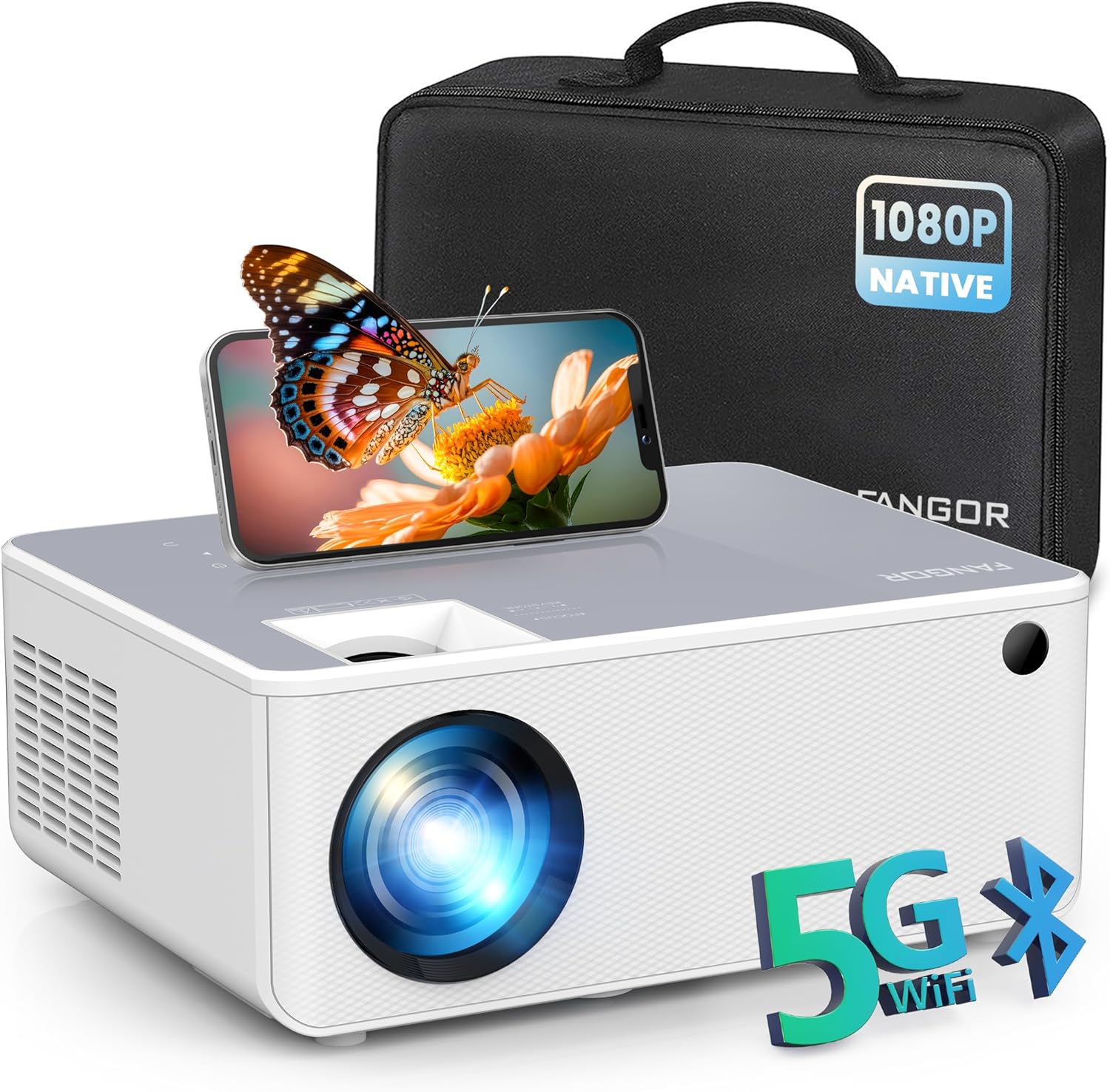 FANGOR 1080P HD Projector, WiFi Bluetooth Projectors, Max 230” Projection Screen Portable Home Theater Video Movie Proyector With Tripod, Compatible with HDMI, USB, Laptop, iOS & Android Phone