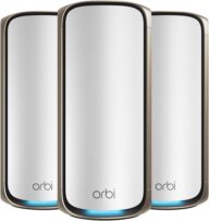 NETGEAR Orbi 970 Series Quad-Band WiFi 7 Mesh Network System (RBE973S), Router + 2 Satellite Extenders, Covers Up to 10,000 sq. ft., 200 Devices, 10 Gig Internet Port, BE27000 802.11be (Up to 27Gbps)