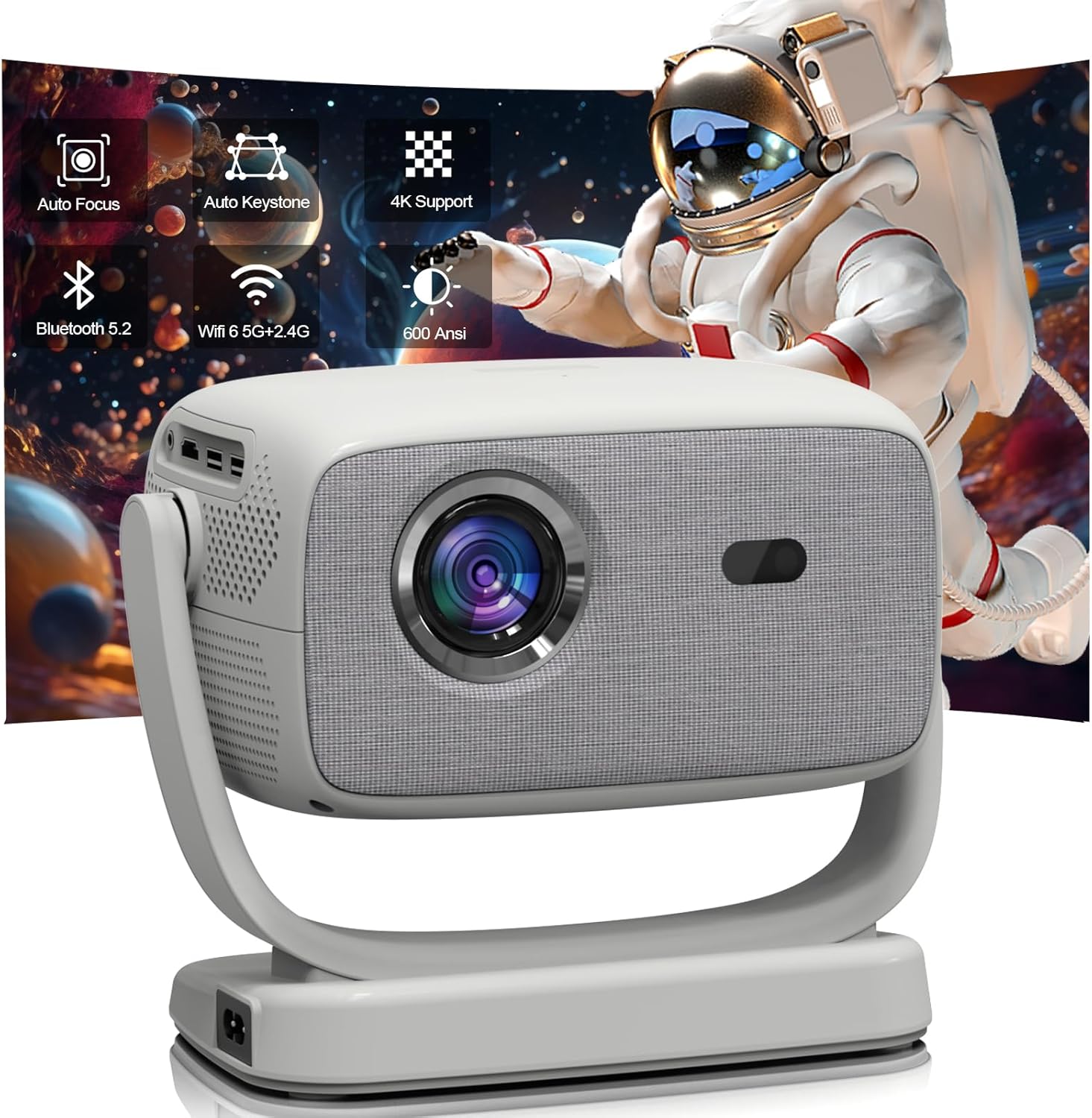 [Auto Focus/4K Support]A8 Projector with 5G WiFi and Bluetooth , 600 ANSI Native 1080P Outdoor Movie Projector, Auto 6D Keystone , Home Theater Projector compatible with Phone/TV Stick/PC