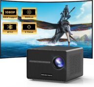 HAPPRUN Projector, [Electric Focus] Mini Projector, 1080P Support Portable Bluetooth Projector With Speaker, 200″ Support Outdoor Movie Projector Compatible With Smartphone/HDMI/USB/AV/Fire Stick/PS5