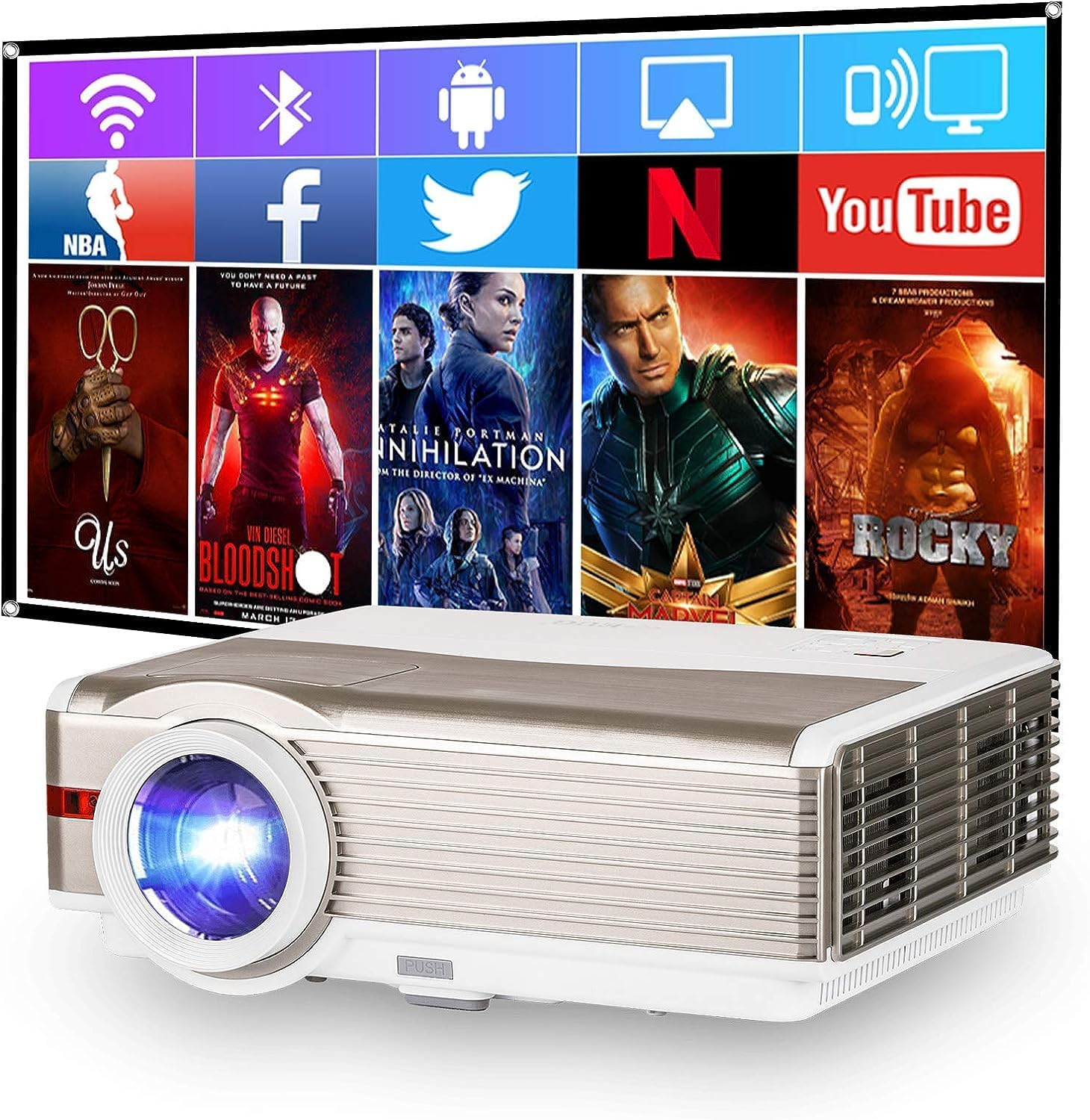 Native 1080P Smart Projector LED High Brightness 9000L, Built-in Android TV Projectors with WiFi Bluetooth, Digital Zoom HDMI USB Audio Outdoor Movies Projector for iPhone/TV Stick/PC/PS5