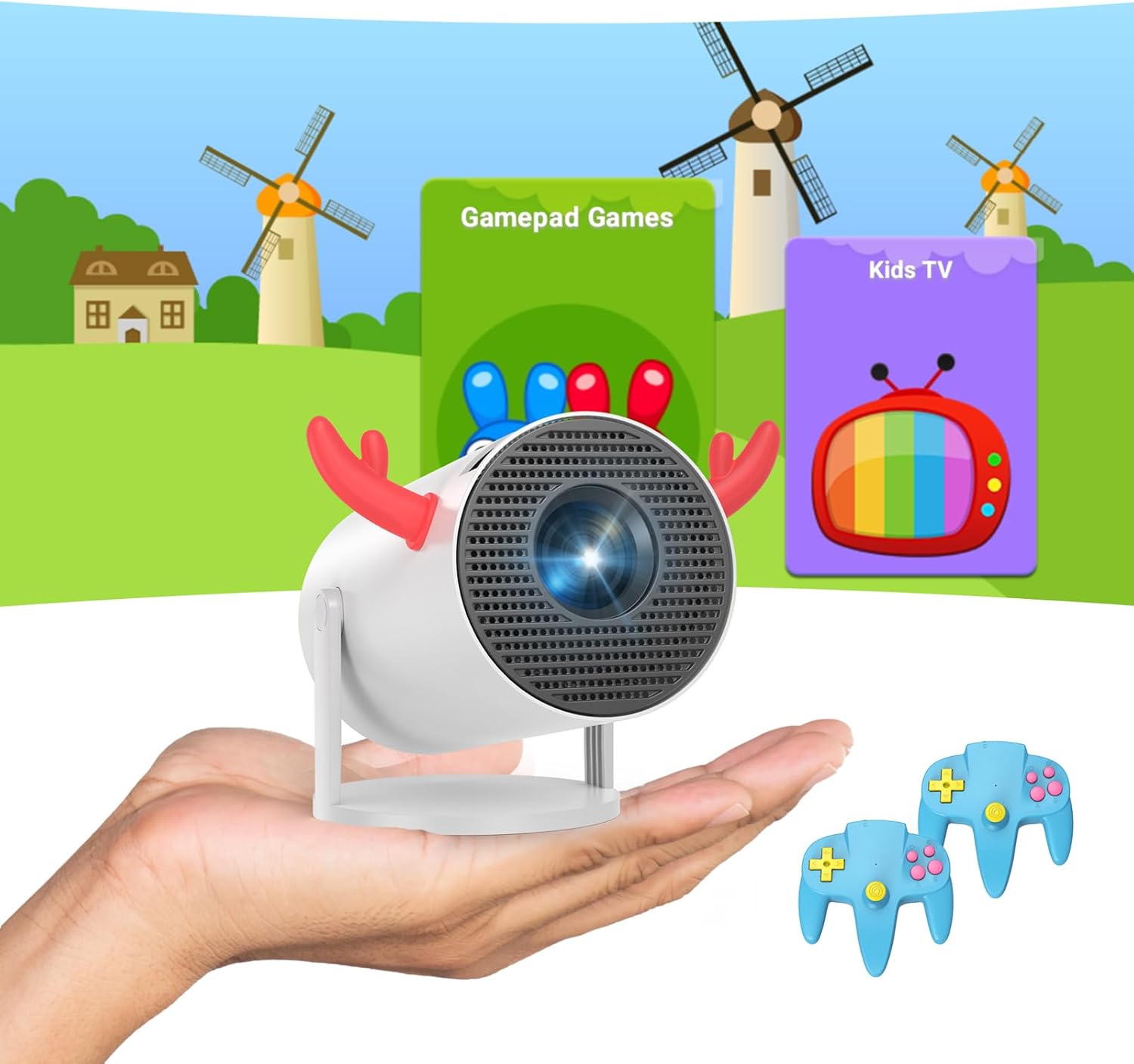 [Mini Projector Android TV for Kids] DANCIEYA HY300Pro Small Game Projector, Short Throw Projector Portable 1080P with Kids APP, Auto Keystone, WiFi Bluetooth, Gift Packaging Home Cinema