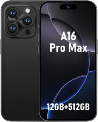 A16 pro max Unlocked Cell Phones,5G Smartphone,Android 13 Cell Phones,Snapdragon 8Gen2 6.8″ HD Screen 48MP+108MP 6800mAh,Support Dual SIM|Fingerprint Lock|GPS|Face ID (Black)