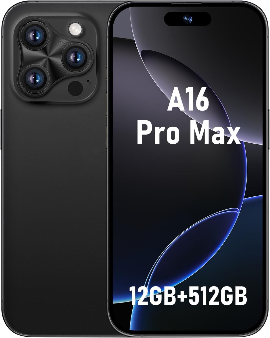 A16 pro max Unlocked Cell Phones,5G Smartphone,Android 13 Cell Phones,Snapdragon 8Gen2 6.8″ HD Screen 48MP+108MP 6800mAh,Support Dual SIM|Fingerprint Lock|GPS|Face ID (Black)