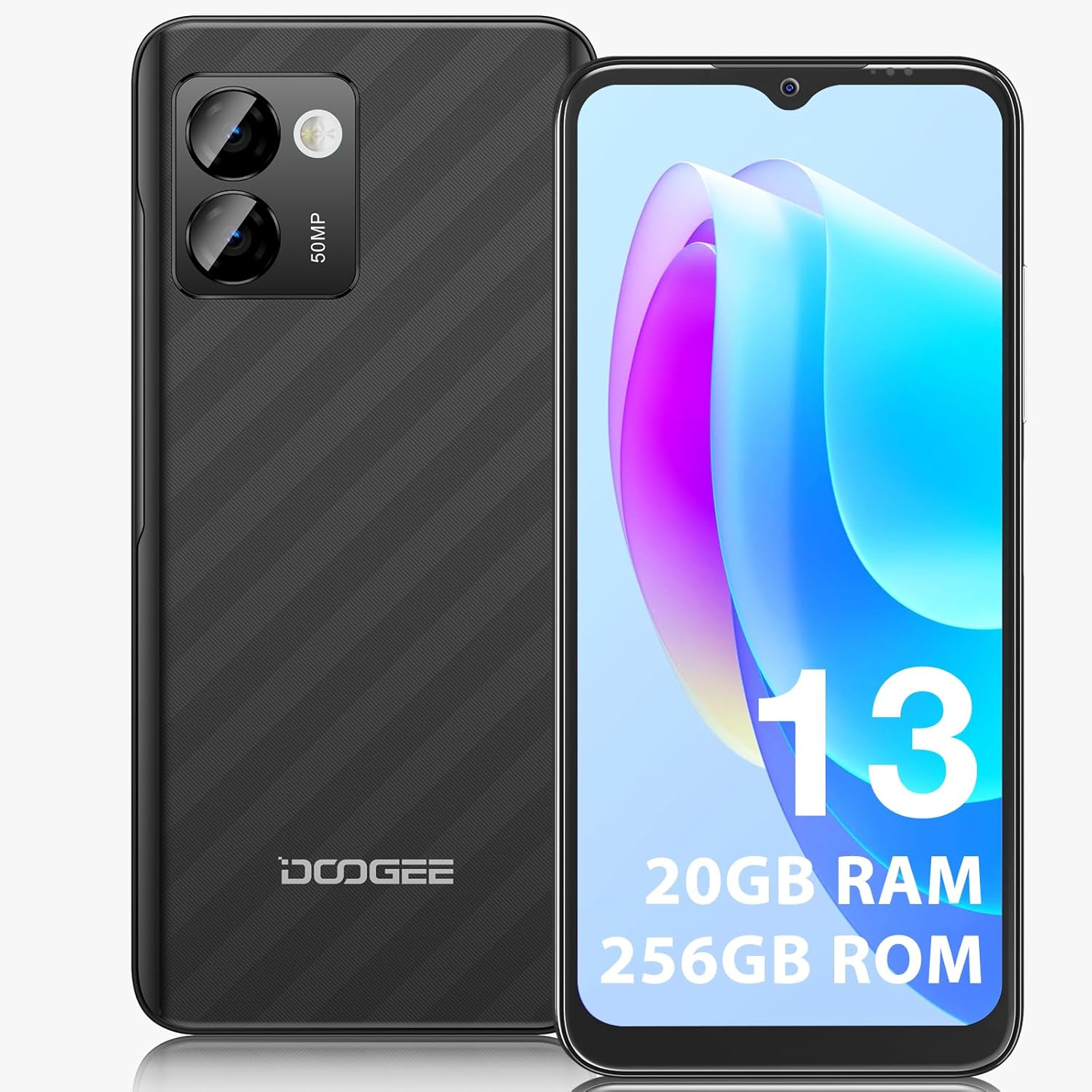 DOOGEE N50 PRO Cell Phone,Android 13 Smartphone,20GB+256GB(1TB TF),6.52″ HD+,50MP AI Camera Android Phone,18W Fast Charge,4200mAh Battery Mobile Phones,Face Unlock/OTG-Black