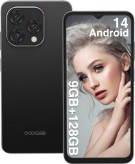 DOOGEE N55 Android 14 Cell Phone(2024), 9GB RAM+128GB ROM/1TB Android Phone, 90Hz+6.56″ HD Unlocked Cell Phone, 5150mAh, Octa Core, 13MP+8MP, 4G Dual SIM,Face Unlock,Widevine L1,OTG, T-Mobile(Black)