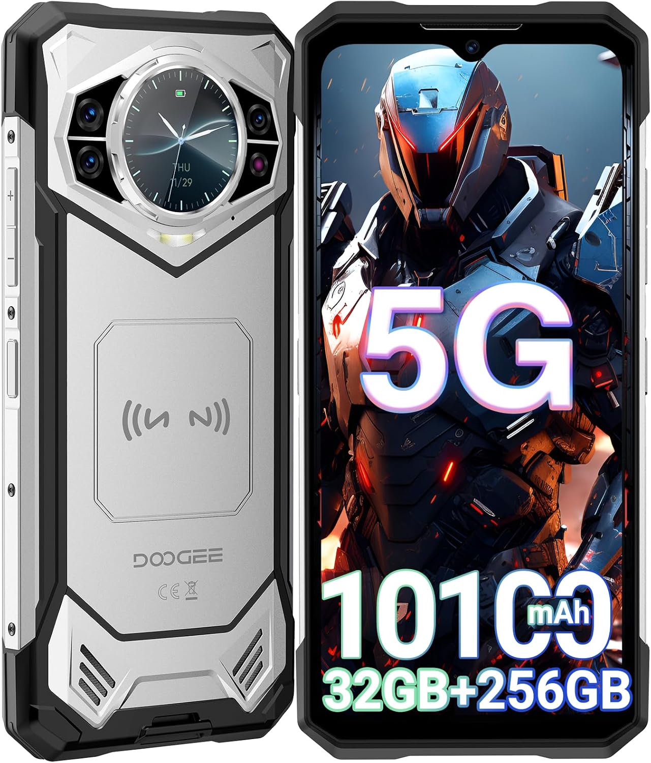 DOOGEE S200 Rugged Smartphone 5G, 10100mAh 33W, 32GB+256GB Android 14 Rugged Unlocked Cell Phone with 1.32″ Rear Screen, 100MP+20MP Night Vision, 6.72″ FHD+ 120Hz, 4K, NFC, 5G Dual SIM, ATT, Verizon