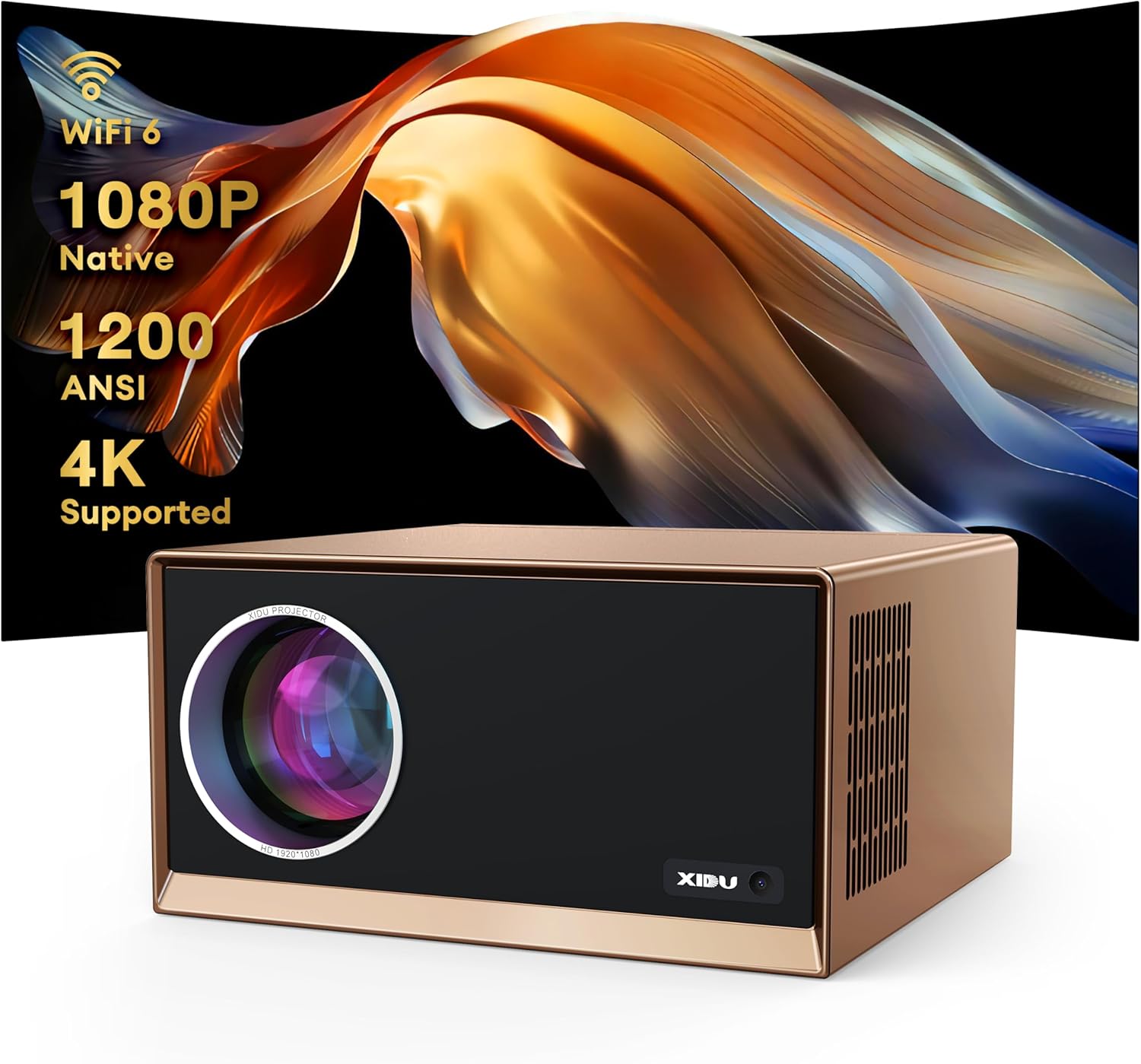 [Support 4K&1200 ANSI&25% Zoom]Outdoor Projector with Wifi and Bluetooth, XIDU Native 1080P Movie Projector, Fully Sealed Engine, Built-in MTK9269 Chip, Compatible with HDMI/TV Stick/iOS/Android.