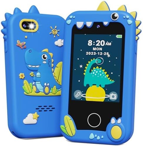 KOKODI Kids Smart Phone Toys, Touchscreen HD Dual Camera Cell Phone for Kids, Christmas Birthday Gifts Dinosaur Toddler Play Phone for Boys 3-10, Travel Toy Preschool Learning Toy for Kids