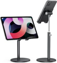 Cell Phone Stand, OMOTON Angle Height Adjustable Phone Stand, Aluminum Desktop Phone Holder Dock Stand for Desk, Compatible with iPhone 13/Mini/Pro/Max, All Smartphones and Tablets(4-11”),Black