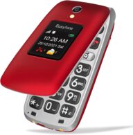 Easyfone Prime-A1 Pro 4G Easy-to-Use Flip Cell Phone, 2.4” HD Display, Big Buttons, Clear Sound, Large Fonts, SOS Button, SIM Card Included, Dumbphone with 1500mAh Battery and a Charging Dock (Red)