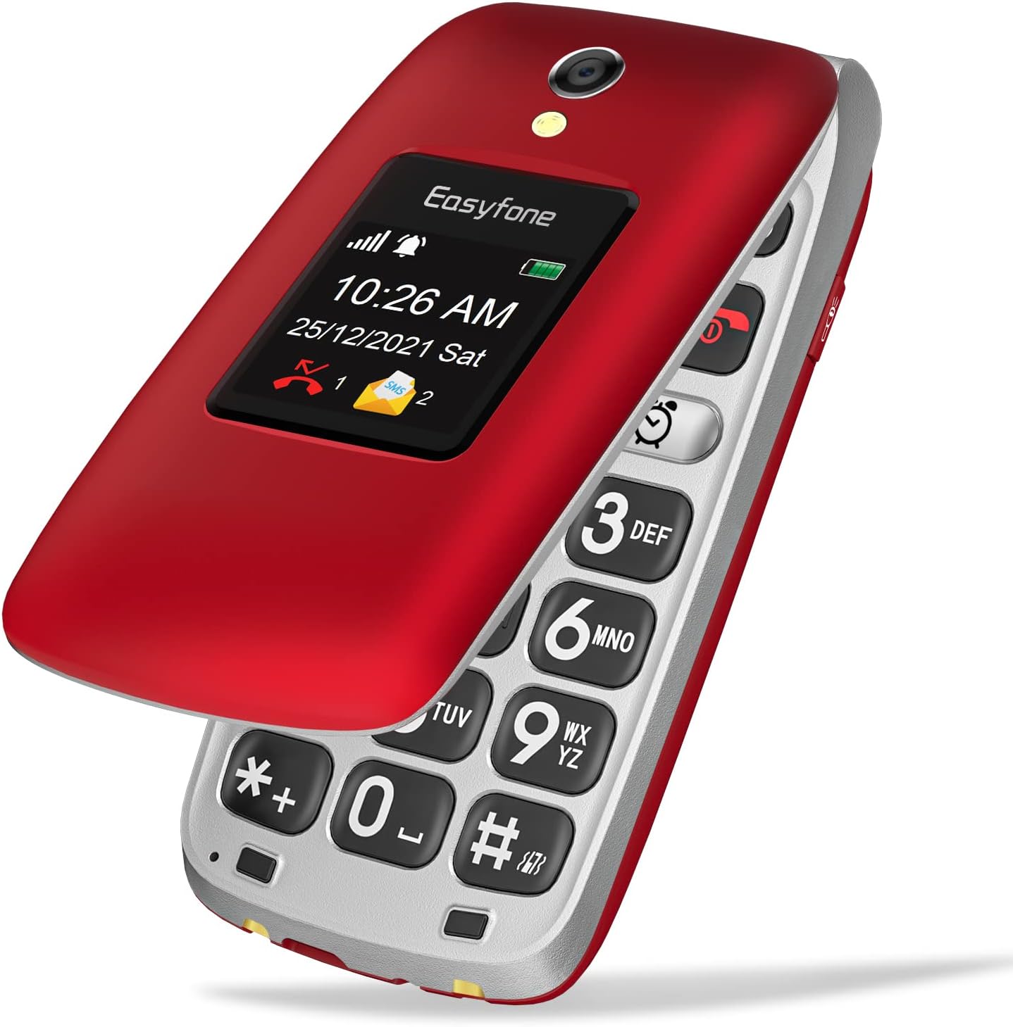 Easyfone Prime-A1 Pro 4G Easy-to-Use Flip Cell Phone, 2.4” HD Display, Big Buttons, Clear Sound, Large Fonts, SOS Button, SIM Card Included, Dumbphone with 1500mAh Battery and a Charging Dock (Red)