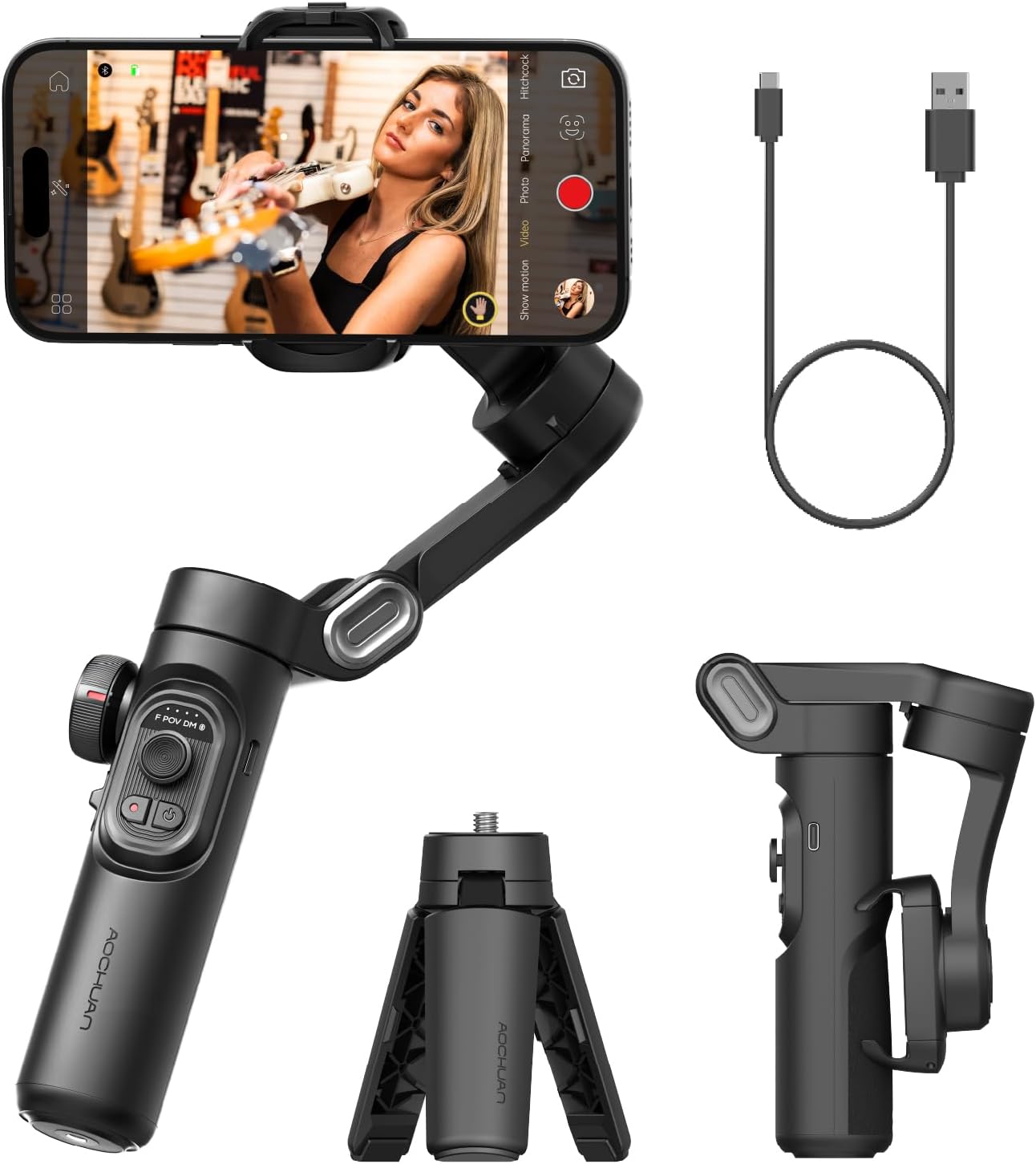 Phone Gimbal Stabilizer 3-Axis Smartphone Foldable Handheld Gimbal for iPhone with Focus Wheel TikTok YouTube Vlog Stabilizer for iPhone16 15 14 13 12 Pro Max Android-AOCHUAN Smart XE XE