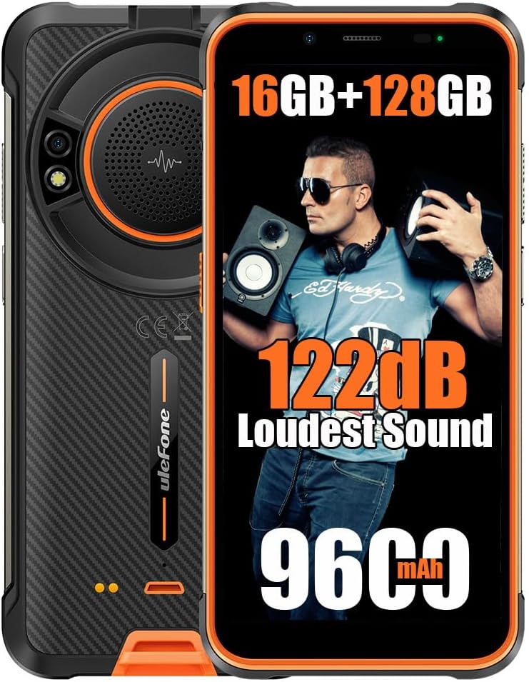 Ulefone Armor 16S Rugged Smartphone 2024, 16GB+128GB+2TB Expansion Android 13 Cell Phone, 9600mAh Rugged Phone, 5.93″ HD+, 50MP Camera, 3.5W Big Speaker, Glare Flashlight, Dual 4G LTE,NFC,OTG, Orange