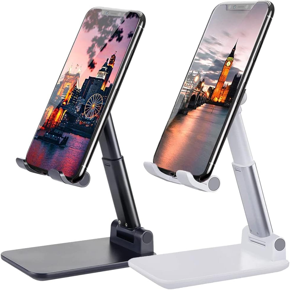 2 Pcs Cell Phone Stand, Adjustable Angle Height Phone Stand for Desk, Fully Foldable/Portable Phone Holder, Compatible for iPhone 16/15/14/13/12/Smartphones