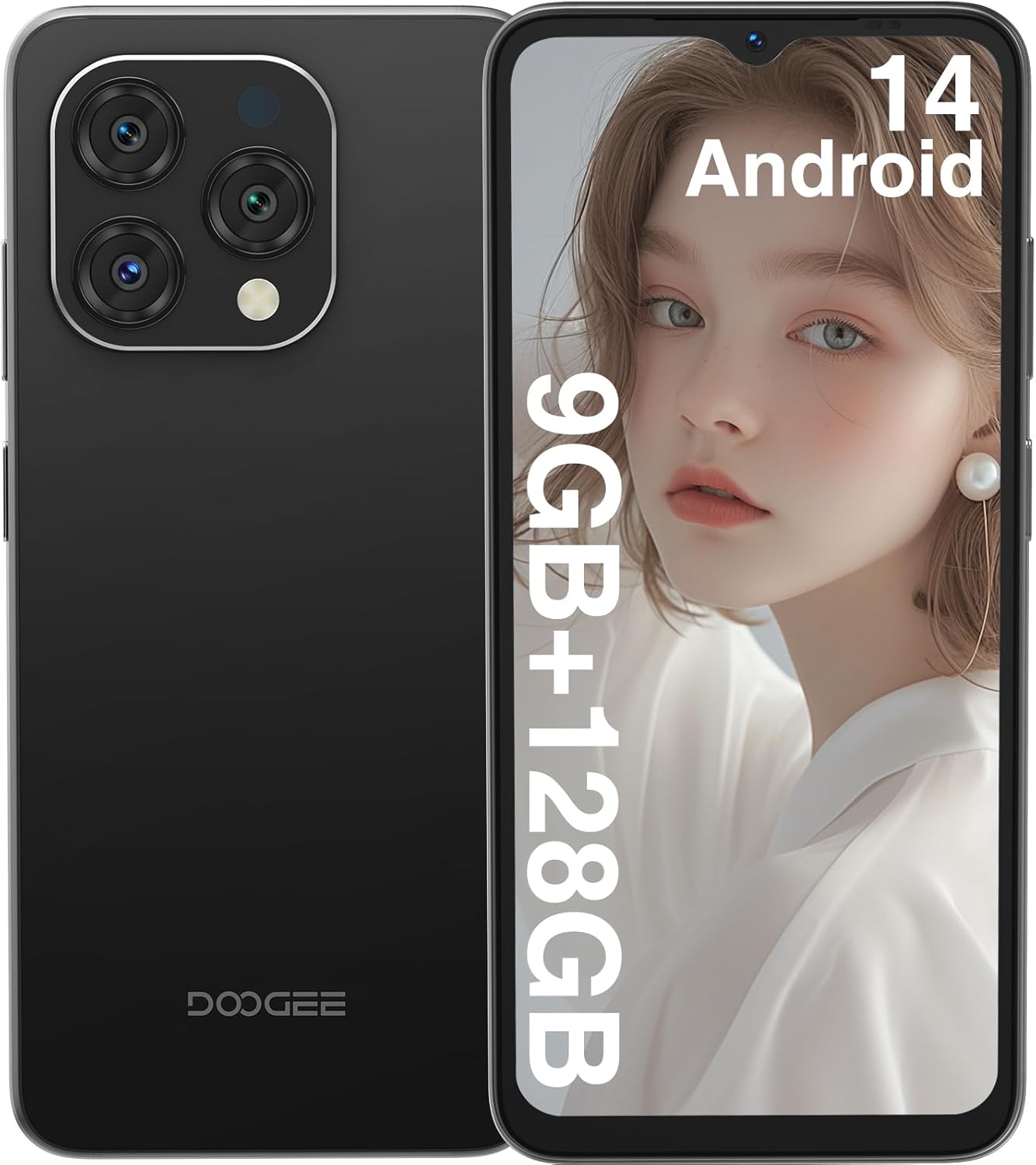 DOOGEE N55 (2025) Android 14 Cell Phone,9GB+128GB Expandable 1TB Android Phone,6.56″ HD+ 90Hz Unlocked Cell Phone,5150mAh Battery,13MP+8MP,Dual SIM 4G Phone,Face Unlock,OTG/T-Mobile