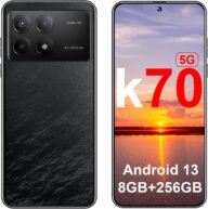 K70 5G Android Phones 2024 Android 13 Cell Phones 6.8″ HD Screen 8GB+256GB 8-Core Android Phones 6200mAh Battery Standby 24MP+50MP Camera 5G Dual SIM Unlocked Smartphones (Black)