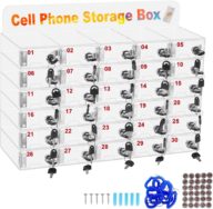 Cell Phone Locker Box 30 Slots Acrylic Cell Phone Storage Cabinet Wall-Mounted Cell Phone Lock Box Organizer for Factory School Office with Door Locks & Keys