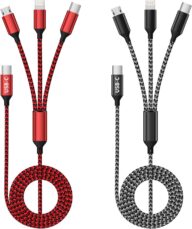 USB C Multi Charging Cable,(2 Pack 4FT),3 in 1 Charging Cable Nylon Braided Universal Charging Cable with Type-C,Micro USB,IP Port for iPhone16/15 Series/Cell Phones & Pads and Other Devices-Black+Red