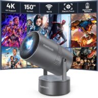 [Built-in Battery] Mini Projector with Wifi and Bluetooth, 4K Decoding 1080P Supported 270° Rotatable 150” Screen Auto Keystone Home Outdoor Portable Projector Smart Projector, Iron Grey