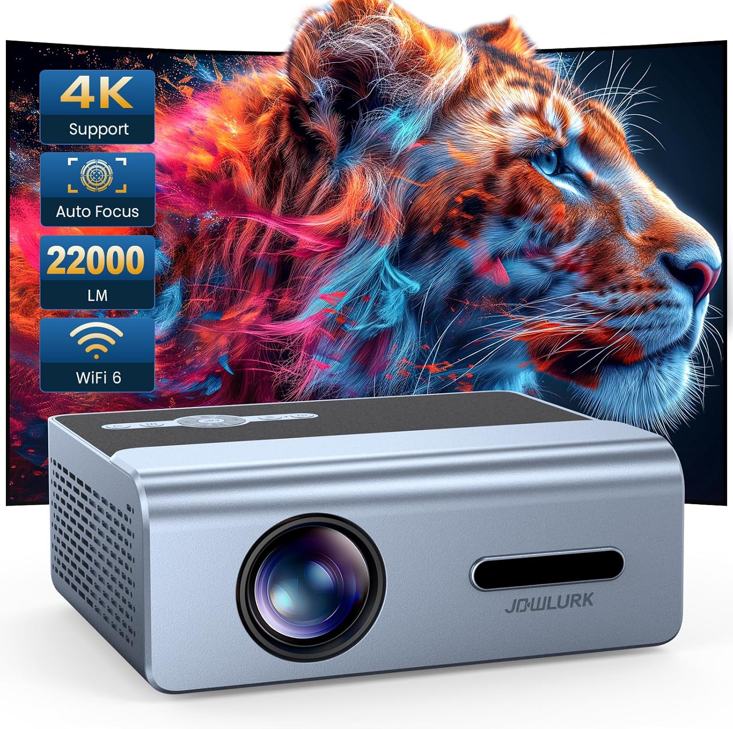 [Electric Focus] Projector with Wifi and Bluetooth, 22000L Auto Keystone Outdoor Projector 4K Support, JOWLURK Native 1080p Movie Projector for iOS/Android/TV Stick/HDMI/USB/Laptop/PS5