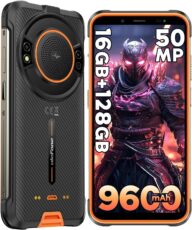 Ulefone Rugged Smartphone, Power Armor 16S 9600mAh Battery, 16GB+128GB Rugged Phone, 50MP Rear Camera, Android 13 5.93″ Screen, 3.5W Loud Speaker, Built-in Glare Flashlight, NFC Dual SIM 4G-Orange