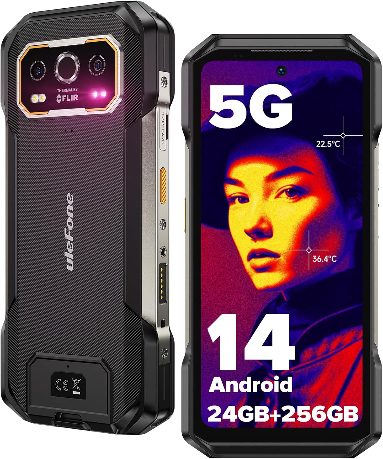 Ulefone Armor 27T Pro 5G Rugged Smartphone Thermal Imaging Camera Android 14 24GB+256GB 10600mAh/33W MTK Dimensity 6300 50MP+64MP Night Vision 6.78″ FHD+ 120Hz Dual SIM Cell Phone Fingerprint ID NFC