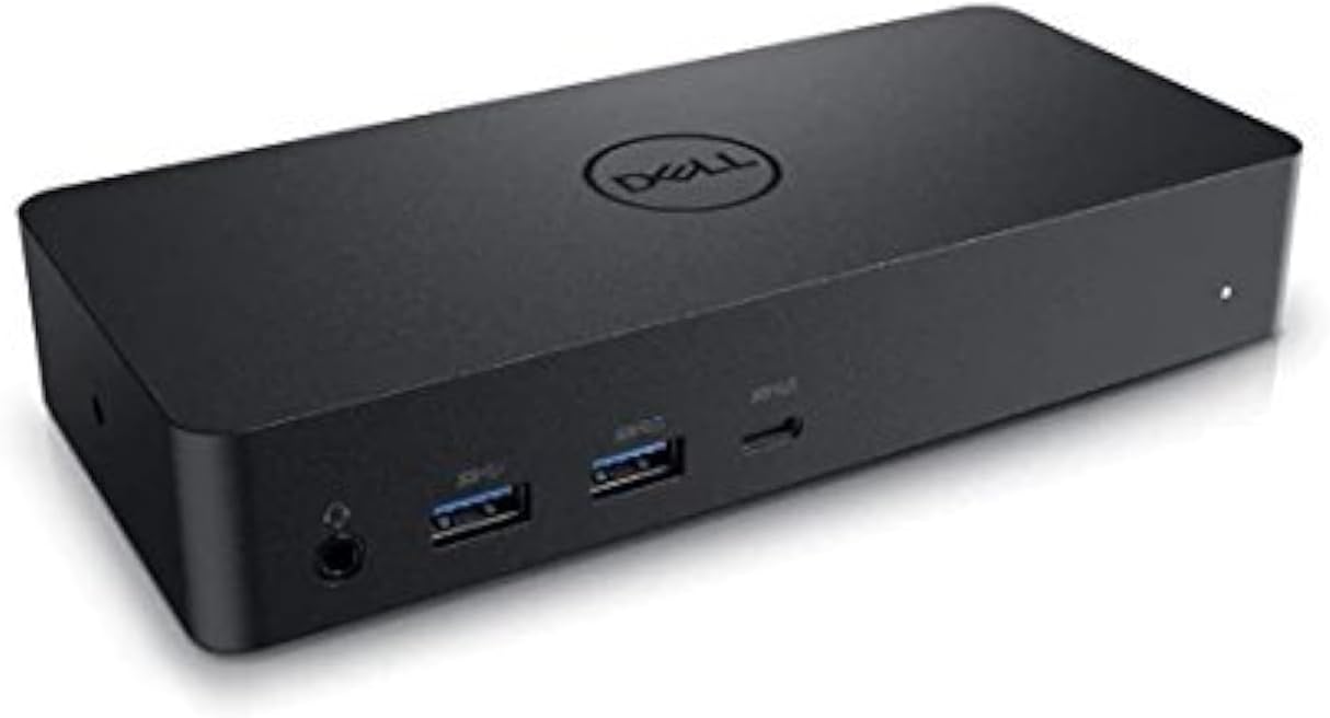 Dell D6000 USB-C Triple Docking Station, Up to Three 4K Displays Via USB-C, UHD 5K, USB 3.0, Gigabit Ethernet, 130-Watt AC Adapter, Charge up to 65W Laptop 452-Bcyt 452-Bcyh (Reducer), Black/White