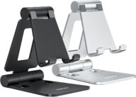 Nulaxy 2 Pack Dual Folding Cell Phone Stand, Fully Adjustable Foldable Desktop Phone Holder Cradle Dock Compatible with Phone 16 15 14 13 12 Pro Xs Xs Max Xr X 8, All Phones, Black & Silver