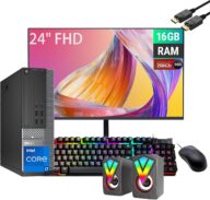 Dell Optiplex 7020 SFF Desktop Computer, 24″ FHD Monitor and RGB Speakers PC Set, Core i7, 16GB RAM, 256GB SSD, BT WiFi, Mouse & Keyboard, Windows 10 Pro (Renewed)