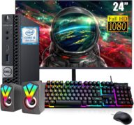 Dell OptiPlex 7060 Mini Desktop Computer with 24″ FHD Monitor, RGB Speakers, Core i5-8500 3.0GHz-4.1GHz, 16GB RAM, 512GB SSD, DP Cable, RGB Keyboard, Mouse, Windows 10Pro (Renewed)