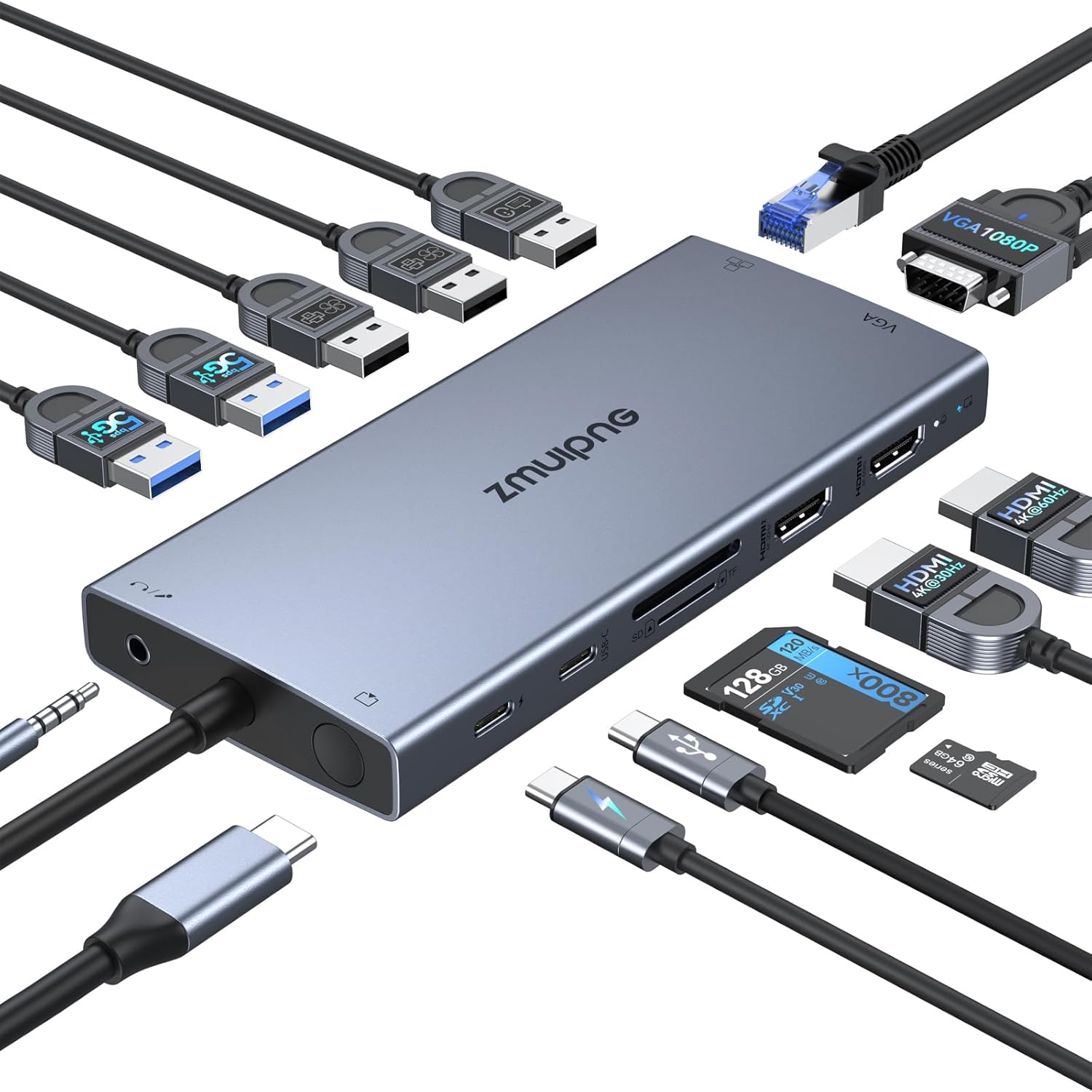 USB C Docking Station Dual Monitor 15 in 1 Laptop Docking Station Triple Display for Dell HP Lenovo Thinkpad Surface, USB C Hub Multiple Adapter Dongle with HDMI+VGA+Button+Compatible Lamp Etc