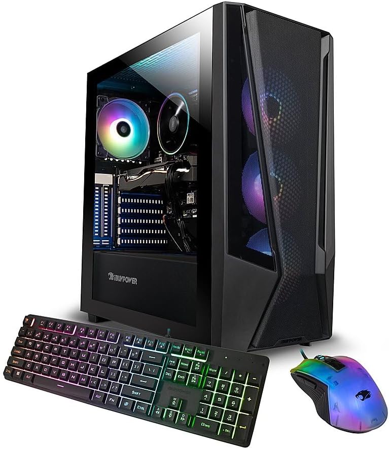 iBUYPOWER TraceMesh 7 Gaming Desktop PC, 14th Gen Intel 20-Core i7-14700F, NVIDIA GeForce RTX 4060, 32GB DDR5 RAM, 2TB SSD, Gaming Keyboard and Mouse, Windows 11 Home