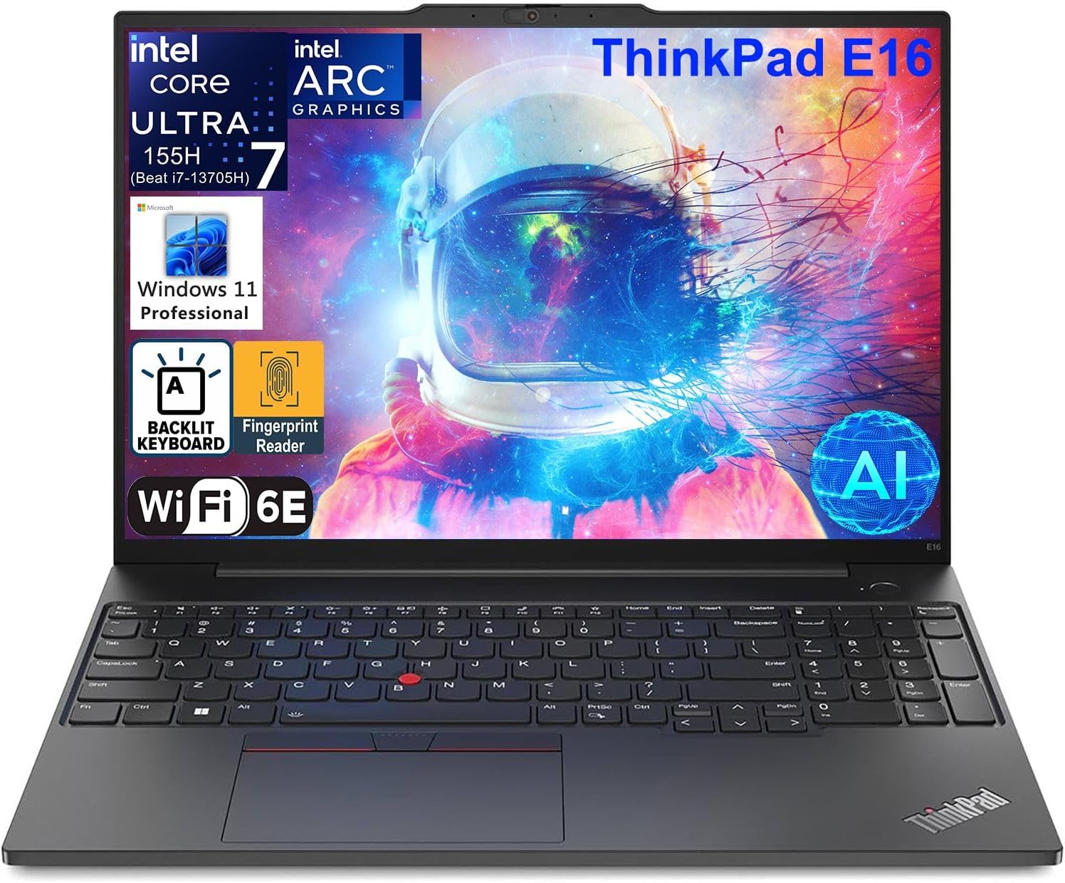 Lenovo ThinkPad E16 G2 16″ FHD+ AI Business Laptop Computer, Intel 16-Core Ultra 7 155H (Beat i7-13705H), Arc Graphics, 64GB DDR5 RAM, 1TB PCIe SSD, WiFi 6E, Backlit KB, FR, Windows 11 Pro, AZ-XUT