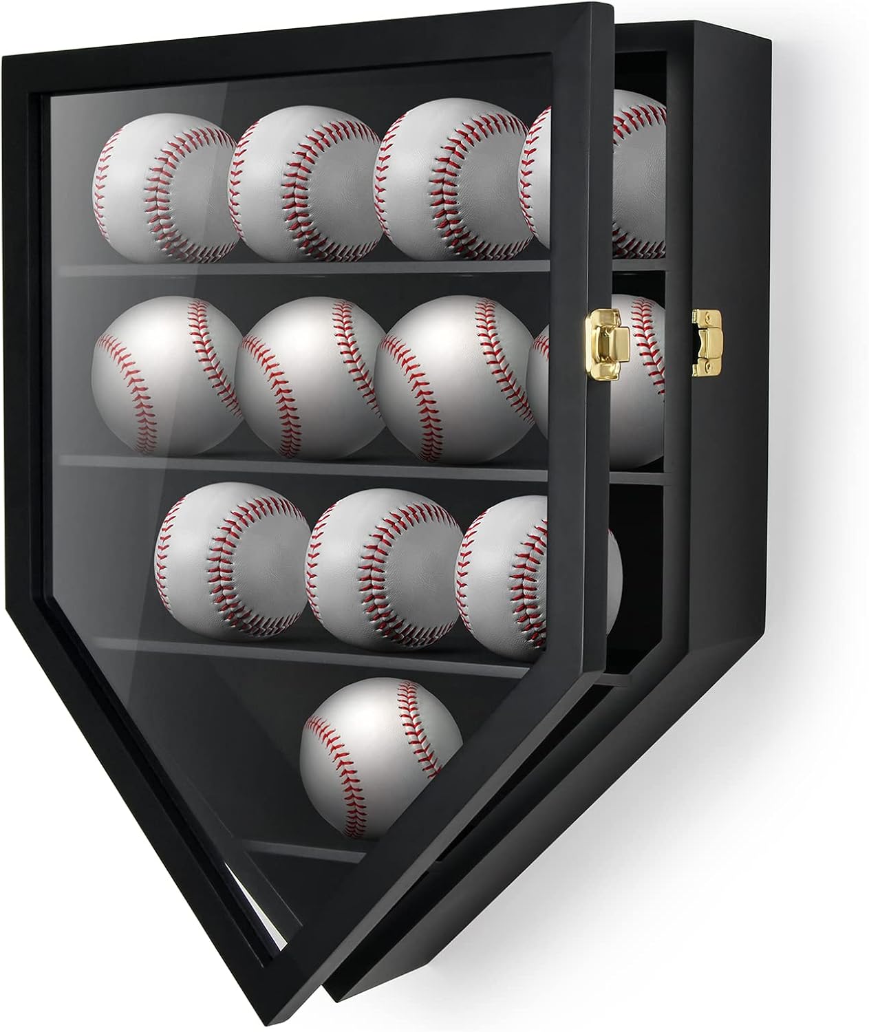 TJ.MOREE 12 Baseball Display Case, Baseball Holders for Balls Display, 13 x 16.5 inches Wall Mount Shadow Box with Locks for Home Run Derby Baseball Collector Memorabilia Autograph Balls – Black