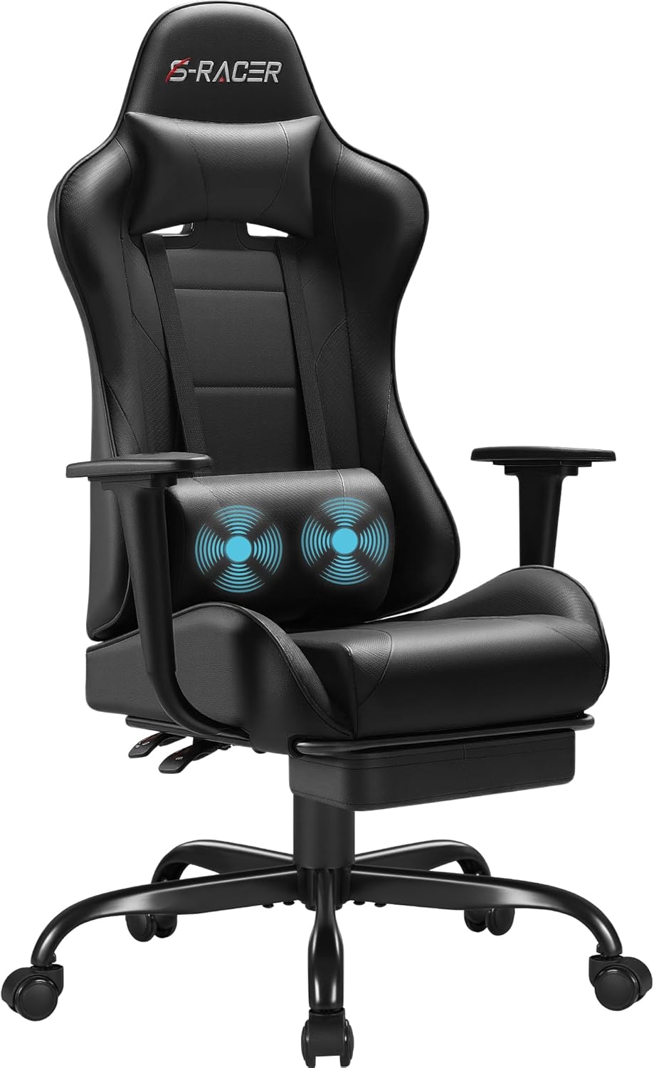 Homall Gaming Chairs, Computer Chair with Footrest and Massage Lumbar Support, Height Adjustable Game Chair with Headrest and Swivel Seat (Black)