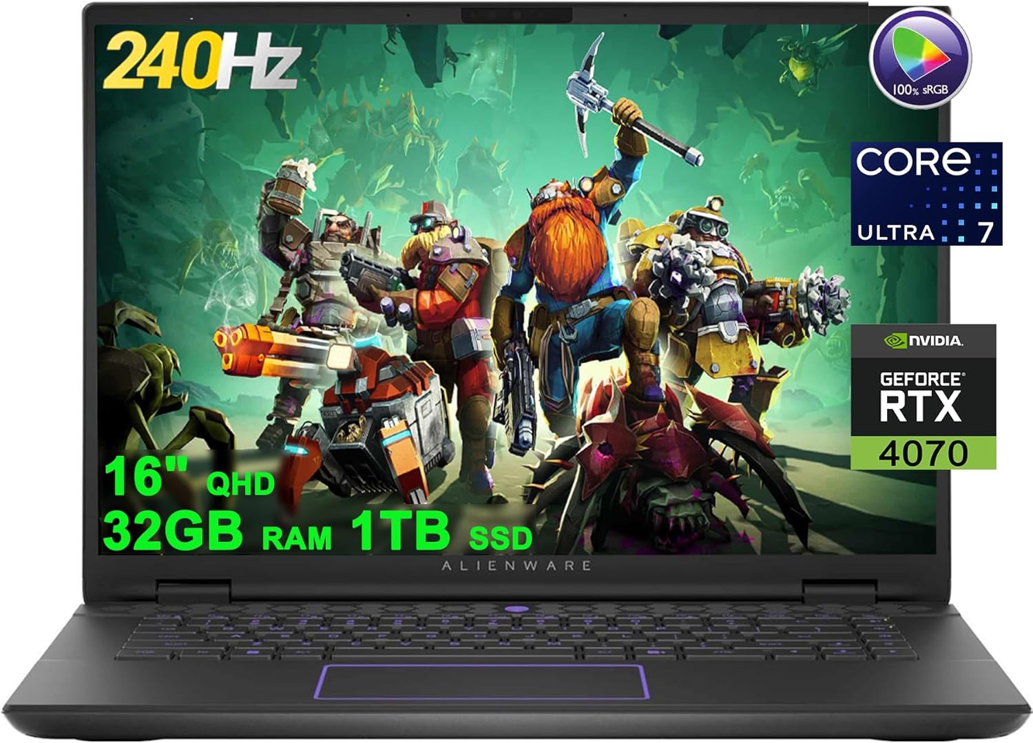 DELL Alienware M16 R2 Gaming AI PC Laptop 16″ QHD 240Hz (100% sRGB, 3ms) Intel 16-Core Ultra 7 155H 32GB RAM 1TB SSD GeForce RTX 4070 8GB Graphic Backlit Thunderbolt FHD IR Camera Win11