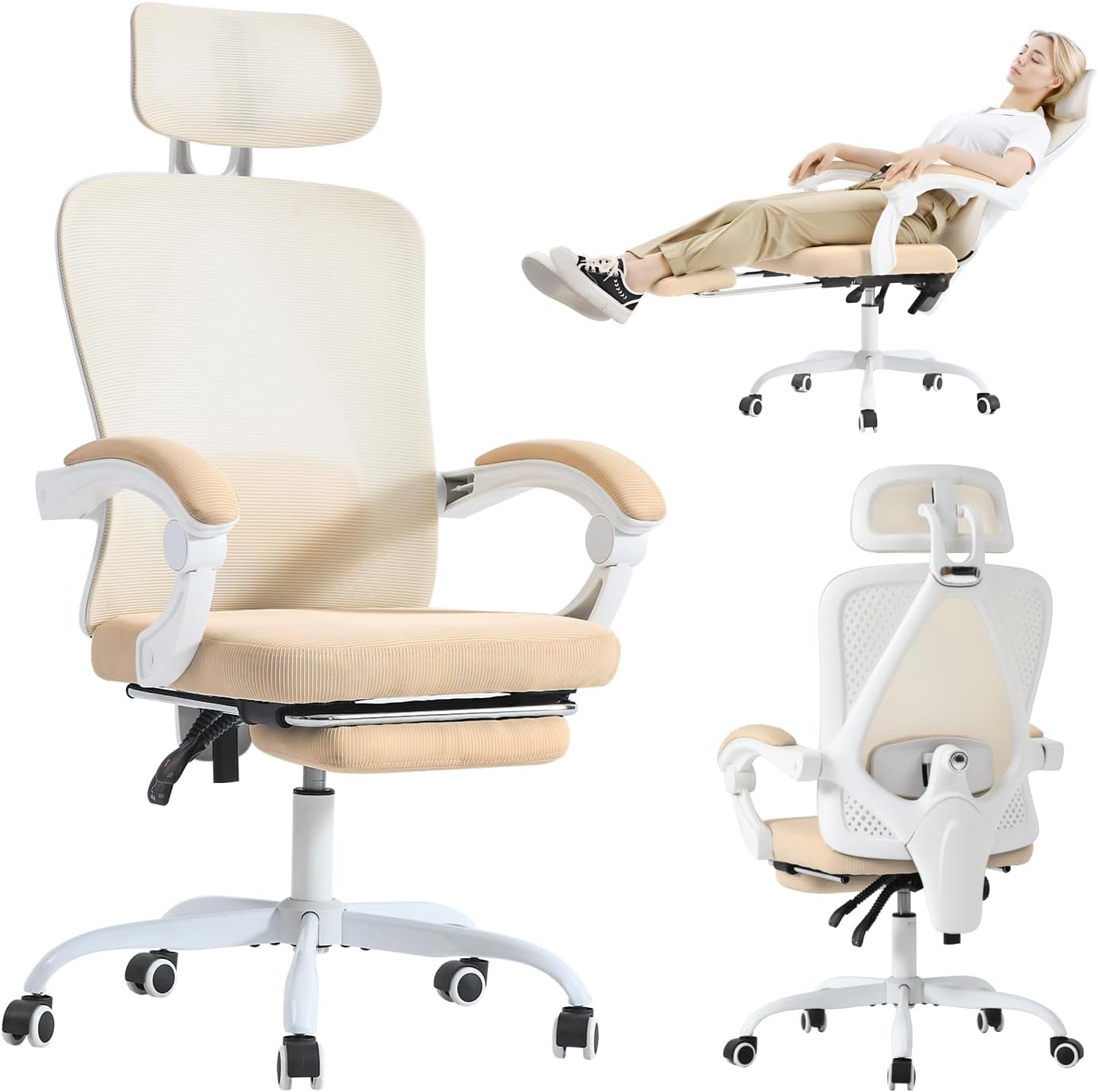 Ergonomic Office Chair, Adjustable Lumbar Support, 400LBS Capacity, Retractable Footrest, Breathable Mesh Back Gaming, Adjustable Headrest